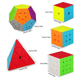5 Pack Coolzon Cube Set, 2x2 3x3 4x4 Pyramid Pyraminx Megaminx Puzzle Cube, Smooth Stickerless 3D Magic Puzzle Cube Bundle for Kids & Adults