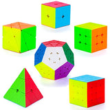 Coolzon Speed Cube Set,Puzzle Cube, 6 Pack Magic Cubes 2x2x2 3x3x3 4x4x4 Pyraminx Megaminx Skewb Smoothly Stickerless Magic Cubes Puzzle Cube Toy for Kids & Adults