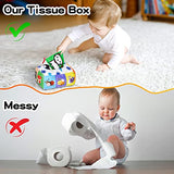 KidsPark Baby Tissue Box Toy, Montessori Sensory Toys 6-12 Months with Crinkle Tissue Papers & Colorful Scarves, Early Learning Educational Toys for Babies Toddlers, White