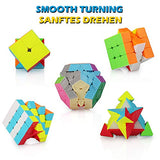 5 Pack Coolzon Cube Set, 2x2 3x3 4x4 Pyramid Pyraminx Megaminx Puzzle Cube, Smooth Stickerless 3D Magic Puzzle Cube Bundle for Kids & Adults
