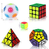 Coolzon 9 Pack Magic Cube Set 2x2 3x3 4x4 Pyramid Pyraminx Megaminx Skew Mirror Magic Ball Cube Keychain, Smooth Sticker 3D Magic Puzzle Cube Bundle for Kids & Adults