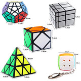 Coolzon 9 Pack Rubix Cube Set, Puzzle Cube Set 2x2 3x3 4x4 Pyraminx Megaminx Mirror Skewb Fisher Bun Cube Keychain, Fast & Smooth Magic Cube