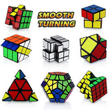 8 Pack Rubix Cube Set3D Puzzle 2x2 + 3x3 + 4x4 + Pyraminx + Megaminx + Mirror + Skewb + Fenghuolun Speed Cube Magic Toys for Kids & Adults