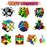 Coolzon Speec Cube Set, 10 Pack Magic Cubes Bundle 2x2 4x4 Pyraminx Megaminx Mirror Fenghuolun Axis Fisher Skewb Keychain Mini 3x3, Easy Turning 3D Puzzle Games Toy for Kids Adults
