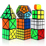 Coolzon Speec Cube Set, 10 Pack Magic Cubes Bundle 2x2 4x4 Pyraminx Megaminx Mirror Fenghuolun Axis Fisher Skewb Keychain Mini 3x3, Easy Turning 3D Puzzle Games Toy for Kids Adults