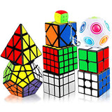 Coolzon 9 Pack Magic Cube Set 2x2 3x3 4x4 Pyramid Pyraminx Megaminx Skew Mirror Magic Ball Cube Keychain, Smooth Sticker 3D Magic Puzzle Cube Bundle for Kids & Adults
