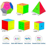 Coolzon Speed Cube Set,Puzzle Cube, 6 Pack Magic Cubes 2x2x2 3x3x3 4x4x4 Pyraminx Megaminx Skewb Smoothly Stickerless Magic Cubes Puzzle Cube Toy for Kids & Adults