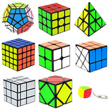 9 Pack Speed Cube Set Pyraminx Pyramid + 2x2 + 3x3 + 4x4 + Megaminx + Mirror + Mini 3x3 + Skewb + Fenghuolun Puzzle Cube Toy Gift for Kids & Adults