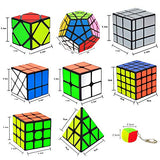 9 Pack Speed Cube Set Pyraminx Pyramid + 2x2 + 3x3 + 4x4 + Megaminx + Mirror + Mini 3x3 + Skewb + Fenghuolun Puzzle Cube Toy Gift for Kids & Adults
