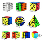Coolzon Speec Cube Set, 10 Pack Magic Cubes Bundle 2x2 4x4 Pyraminx Megaminx Mirror Fenghuolun Axis Fisher Skewb Keychain Mini 3x3, Easy Turning 3D Puzzle Games Toy for Kids Adults