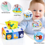 KidsPark Baby Tissue Box Toy, Montessori Sensory Toys 6-12 Months with Crinkle Tissue Papers & Colorful Scarves, Early Learning Educational Toys for Babies Toddlers, White